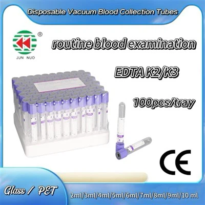 EDTA K2/K3 זכוכית צינור או צינור אוסף דגימת דם ואקום מפלסטיק